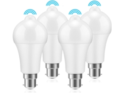 Lámpara LED con sensor de movimiento, paquete de 4 bombillas de 12 W con casquillo de bayoneta, luz blanca fría 6000 K Nicecee