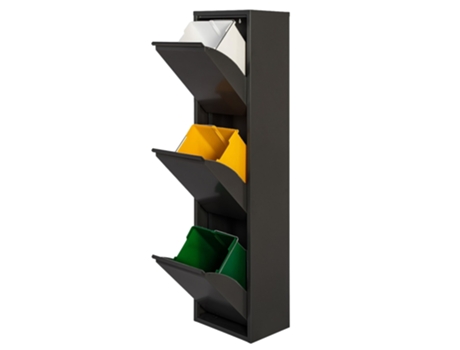 Cubo de Basura y Reciclaje JOBGAR Eco Recycling Metálico de 3 Compartimentos, 3x17L (51L), Negro