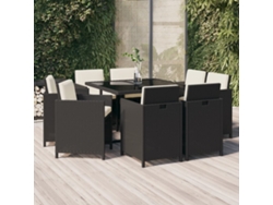 Juego de comedor de jardín de 9 piezas con cojines de mimbre negros de DKD Home Decor