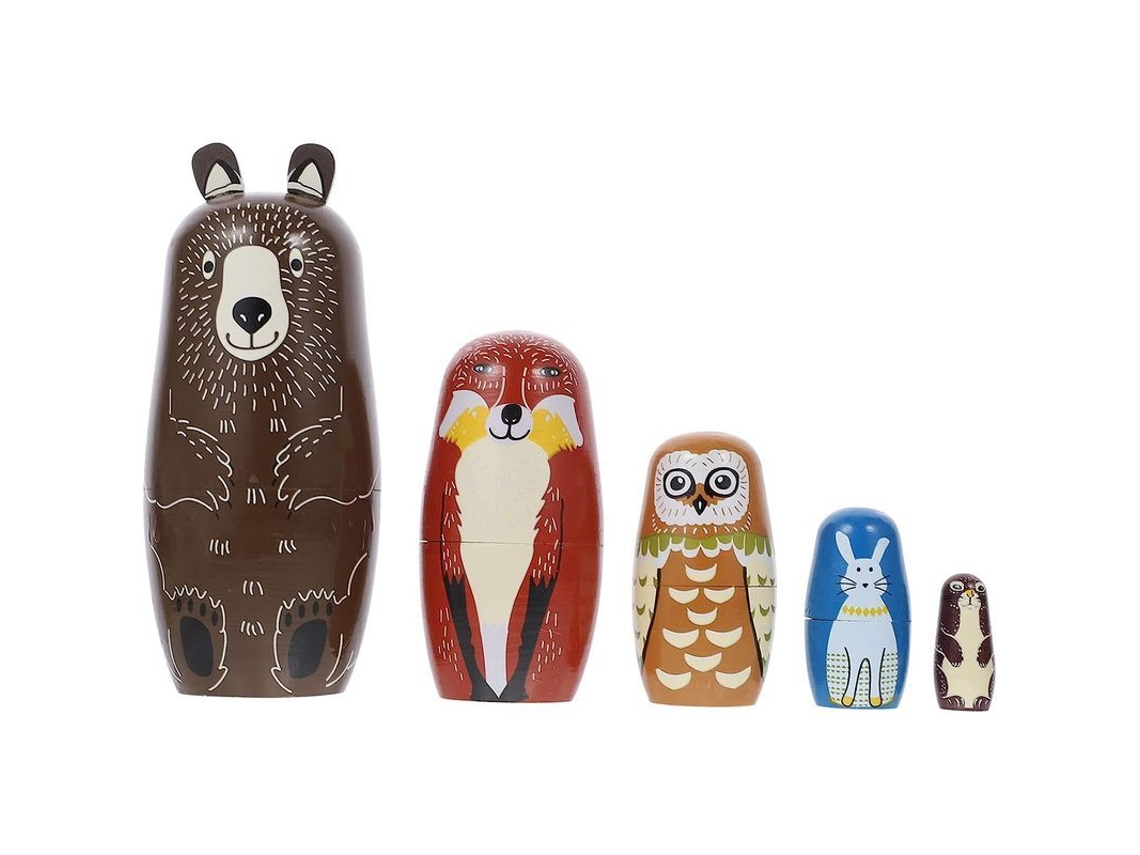 Conjunto De 5 Muñecas Rusas De Madera Oso Pingüino Juguete Apilable Decorativo