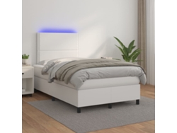 Cama Box Spring Colchón Y Led Cuero Sintético Blanco 120x200 Cm