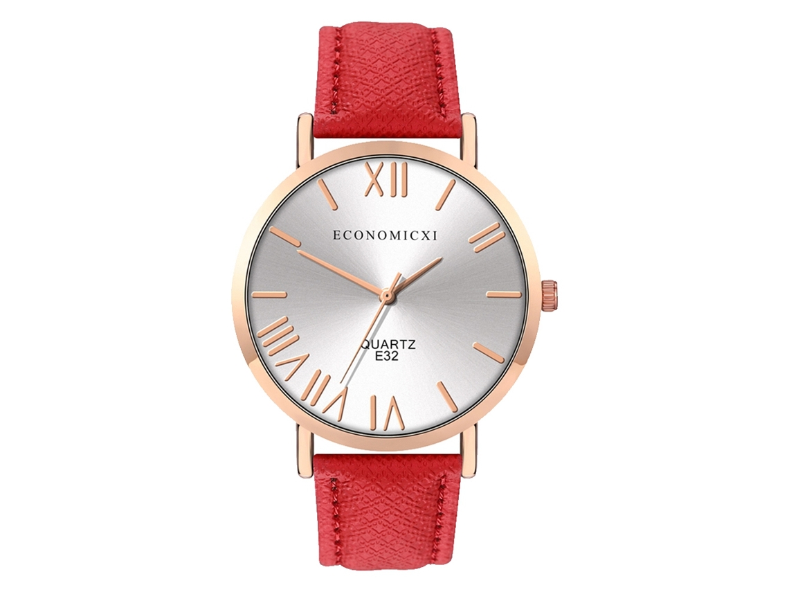 Reloj De Pulsera Para Hombre/mujer De Piel Sintética Con Esfera Redonda Y Movimiento De Cuarzo (rojo)