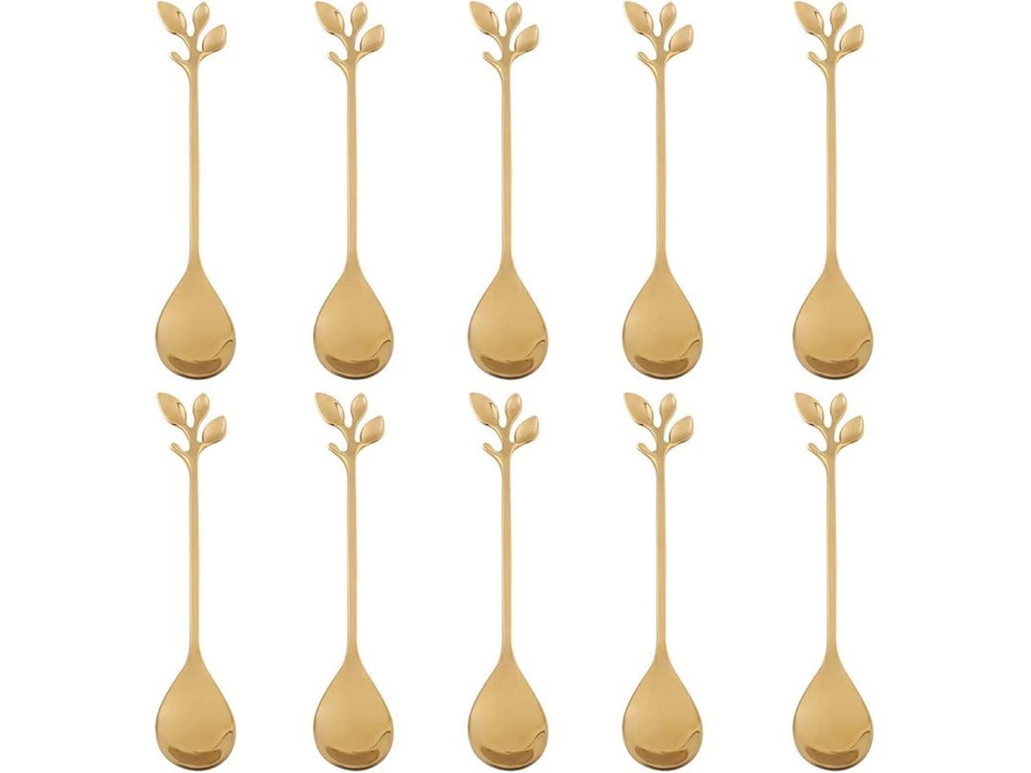 Cucharas de café de acero inoxidable con lámina de oro, 10 unidades, para postres, mezclar, azúcar y helado.