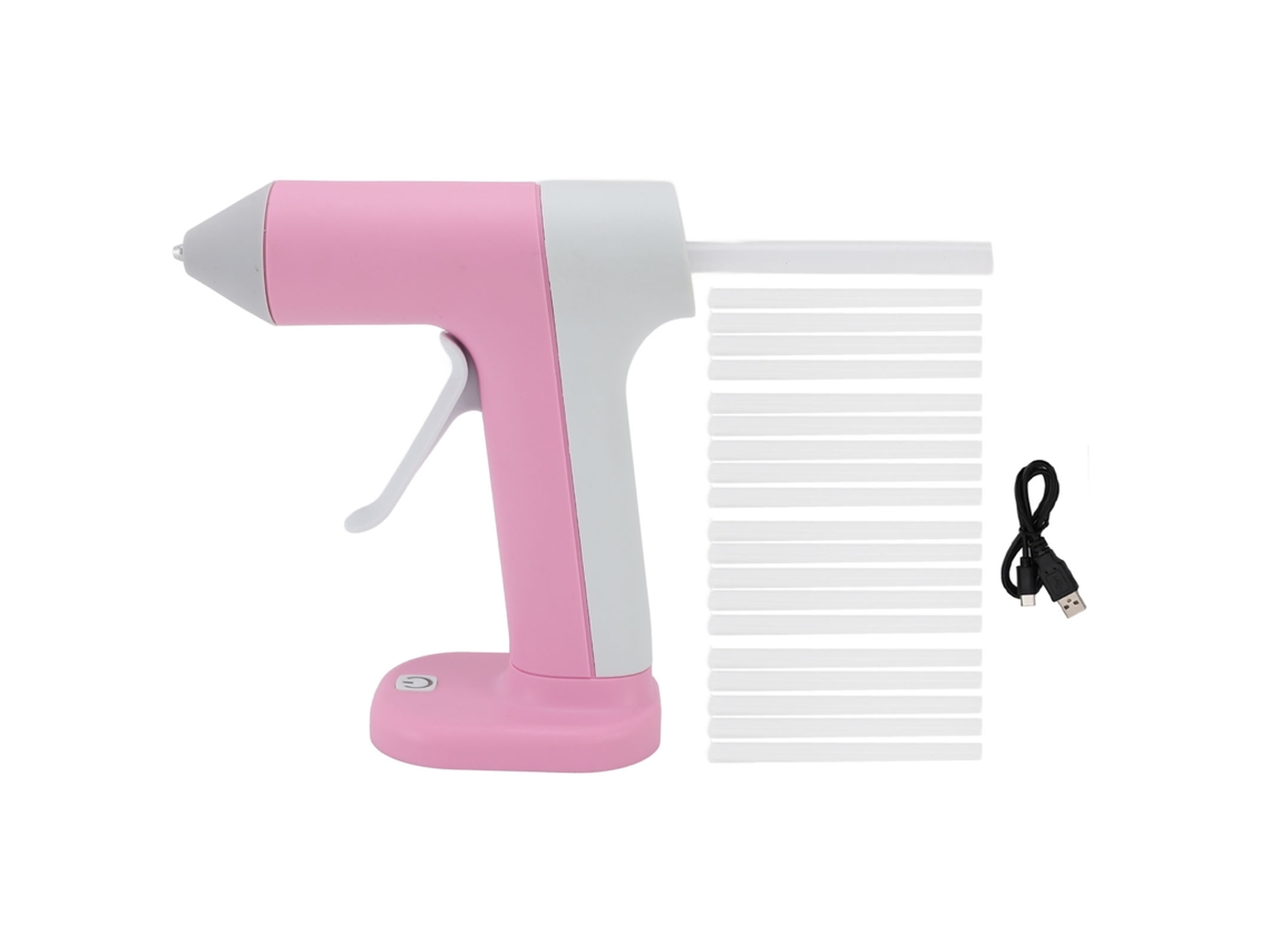Pistola De Pegamento Caliente Inalámbrica Recargable Antigoteo Con 30 Barras De Pegamento Rosa.
