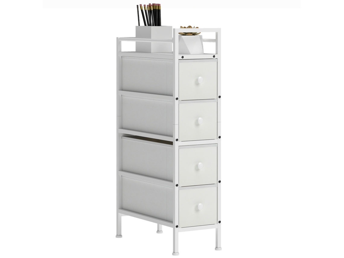 Mueble de almacenamiento estrecho con 4 cajones de tela para espacios pequeños (20x43x81,5 cm) Blanco PMM