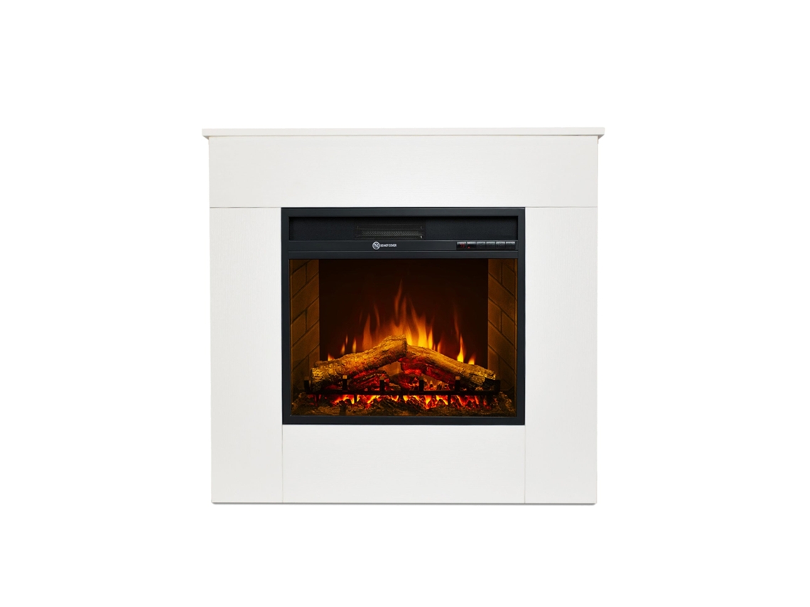 Chimenea eléctrica de pie, madera blanca, fabricada en Italia, Michelangelo, 96x36x90 cm (alto)