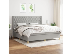 Cama Box Spring Con Colchón Tela Gris Claro 200x200 Cm
