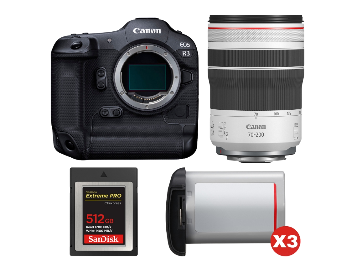 Canon Eos R3 + Rf 70-200mm F/4 L Is Usm + 1 Sandisk 512gb Extreme Pro Cfexpress Type B + 3 Canon Lp-e19 + Ebook “20 Consejos Para Fotos Que Impactan”