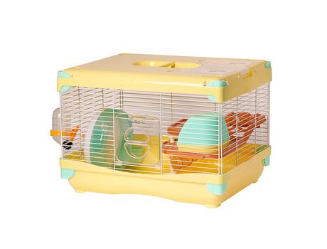Jaula para hamster portátil casa de roedores con plataforma rueda de ejercicio comedero bebedero casera 36x27x25cm Amarillo SELEOK