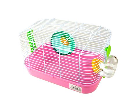 Jaula Hámster Casa para Jerbo con Comedero Bebedero Rueda de Ejercicio Puerta Superior 33x21x18cm Rosa SELEOK
