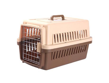 Transportín para perros gatos portátil transpirable transportadora mascotas de plástico desmontable con asa Marrón 58x37x37cm SELEOK
