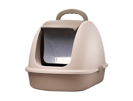Arenero cerrado para gatos grande caja de arena aseo con cucharra con tapa sin olor 68.5x47x44.5cm Cafe SELEOK