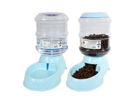 Dispensador de Agua Automático para Mascotas de Gatos/Perros 3.5L x 2 Piezas Dispensador Comida y Agua de Perros (BebederoComedero) Azul SELEOK