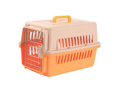 Transportín para perros gatos portátil transpirable transportadora mascotas de plástico desmontable con asa Naranja 58x37x37cm SELEOK