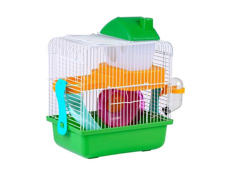Jaula para hamster chalé de 2 plantas con escalera caseta rueda de ejercicio comedero bebedero 24.1x18.3x30.1cm Verde SELEOK