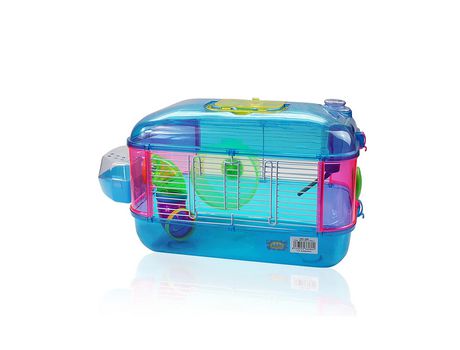 Jaula para Hamster Robusto Tubos Bebedero Comedero Rueda Rejilla Extraíble para Jerbos Roedor 40x26x26cm Azul SELEOK