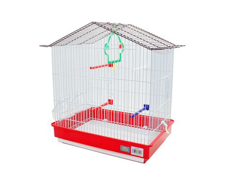 Jaula Pájaros Metal con Comedero Bebedero Columpio Saltador Cubeta 42.5x29.5x47.5CM Rojo SELEOK