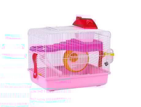 Jaula para hámster chalé para roedores rueda de ejercicio escalera bebedero portátil tamaño 35.5x26.5x33cm Rosa SELEOK
