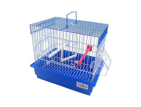 Jaula para pájaros, con accesorios, bebedero, comedero, columpio, palo de pie, 27.5x19.5x30cm Azul SELEOK