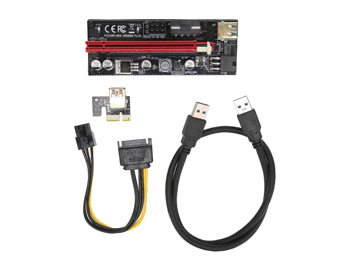 Tarjeta Riser Pcie 1x A 16x 4 Condensadores Sólidos Cable Express Gpu De 6 Pin Negro