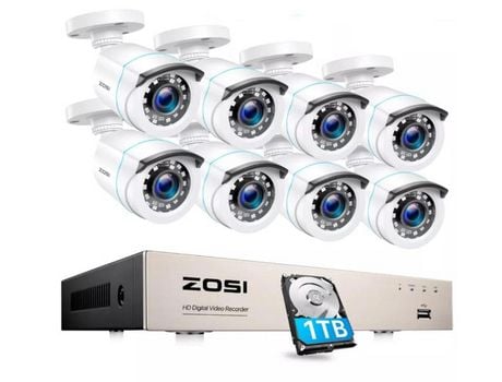 Kit Vigilância 8 câmaras ZOSI com disco HDD 1 TB para gravação imagens
