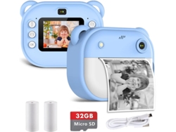 Cámara de impresión instantánea para niños, cámara digital con tarjeta de 32 GB, vídeo HD 1080p, impresión térmica HD (azul)