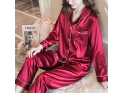 Conjunto De Pijama De Seda Satinada Para Mujer Con Mangas Largas, Ropa De Dormir.