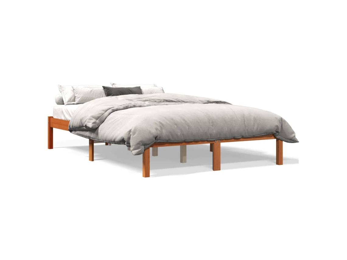 Maison Exclusive - Cama Sin Colchón Madera Maciza De Pino Marrón Cera 140x190 Cm