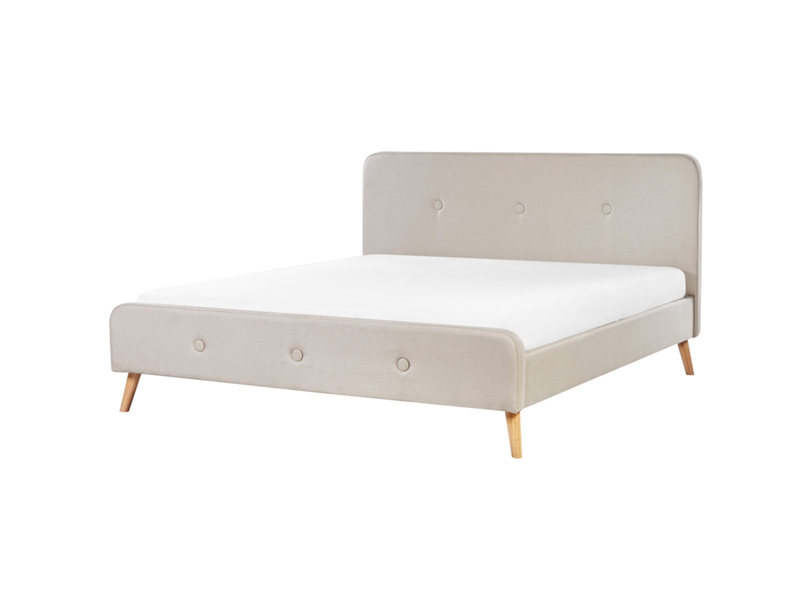 Cama con somier BELIANI Rennes de Lino Beige 191x216x107