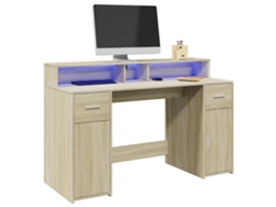 Escritorio | Mesa | Escritorio con luces LED 140x55x91cm Roble derivado Sonoma