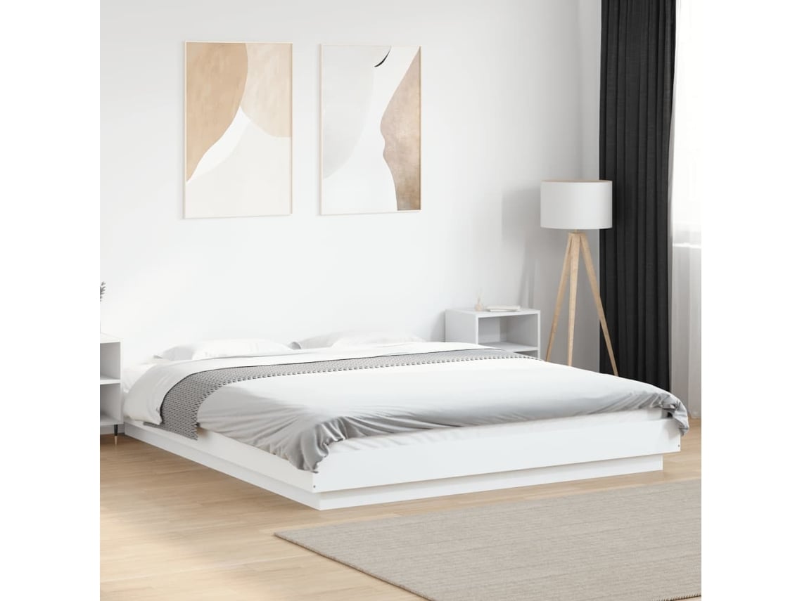 Estructura De Cama Con Led Madera Ingeniería Blanco 150x200 Cm