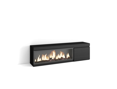 Mueble TV, Televisión, 160, Para TV hasta 65, Chimenea eléctrica XXL, Negro SKRAUT HOME