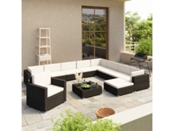 Conjunto de jardín de 12 piezas con cojines en mimbre sintético negro de DKD Home Decor