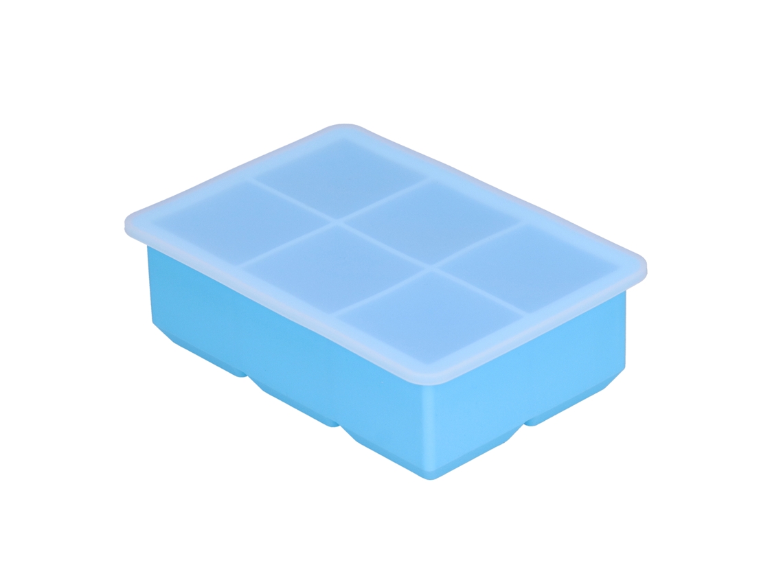 Molde Grande De Silicona Para Cubitos De Hielo Con Tapa, 6 Cubitos, Para Cubitos De Hielo, Pasteles, Chocolate, Pudín, Azul Cielo.