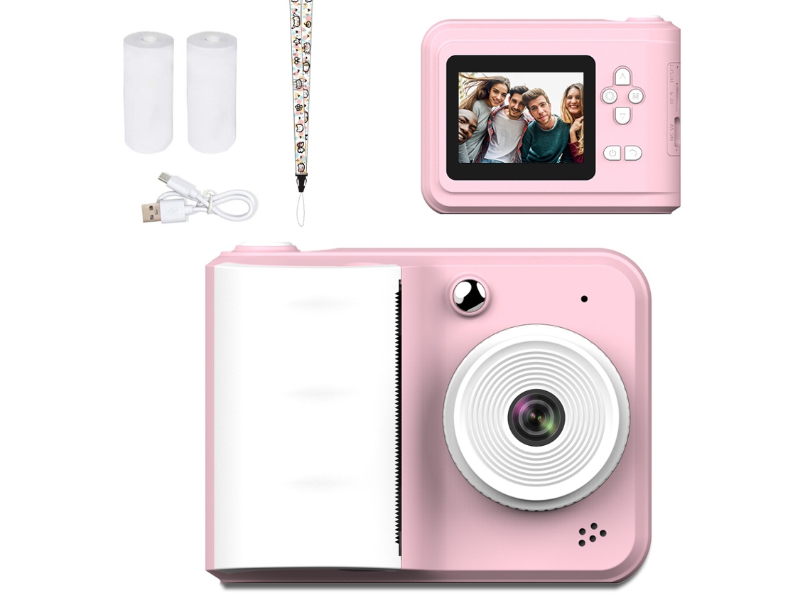 Cámara De Impresión Instantánea Para Niños, Pantalla De 2,4 Pulgadas Y 1080p, Con 2 Rollos De Papel, Rosa Digitallab