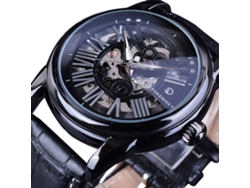 Reloj Mecánico Automático Para Hombre Con Esfera Perforada Y Correa De Piel Sintética Negra.