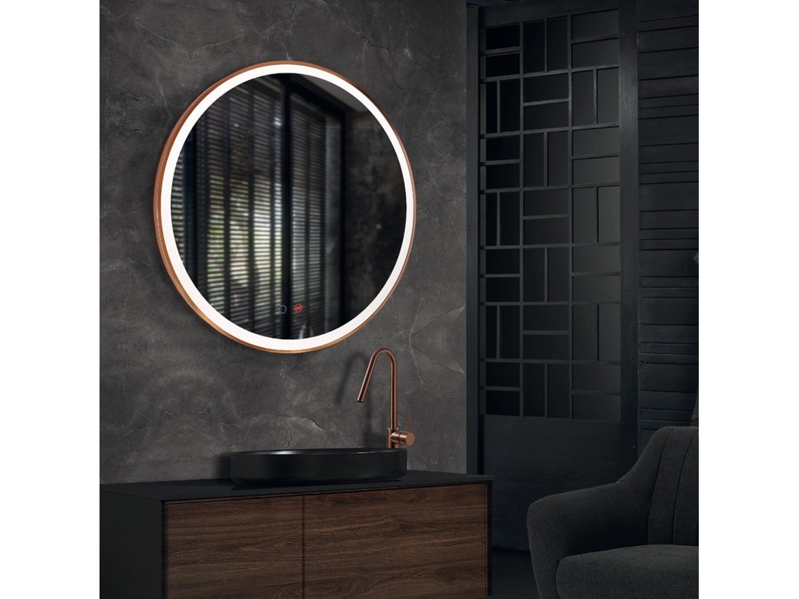 Espejo luz led redondo,triled, cálida, neutra, fría, antovaho 70 oro rosa MICE COLLECTION
