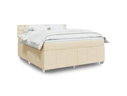 Cama Box Spring Con Colchón Tela Color Crema 180x200 Cm