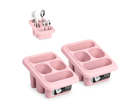 PLASTIC FORTE Square Set de 2 Escurridores de Cubiertos Con 4 Compartimentos Rosa