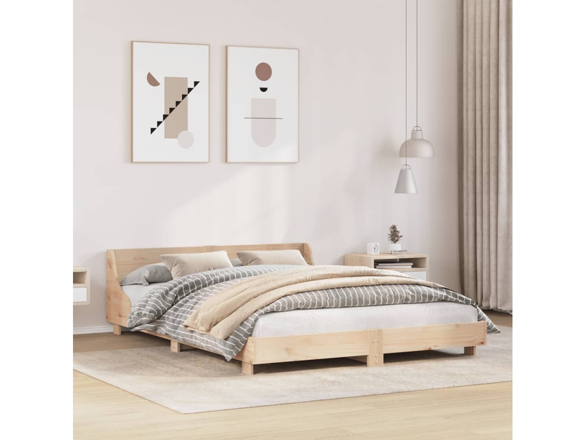 Estructura De Cama Sin Colchón Madera Maciza De Pino 140x190 Cm