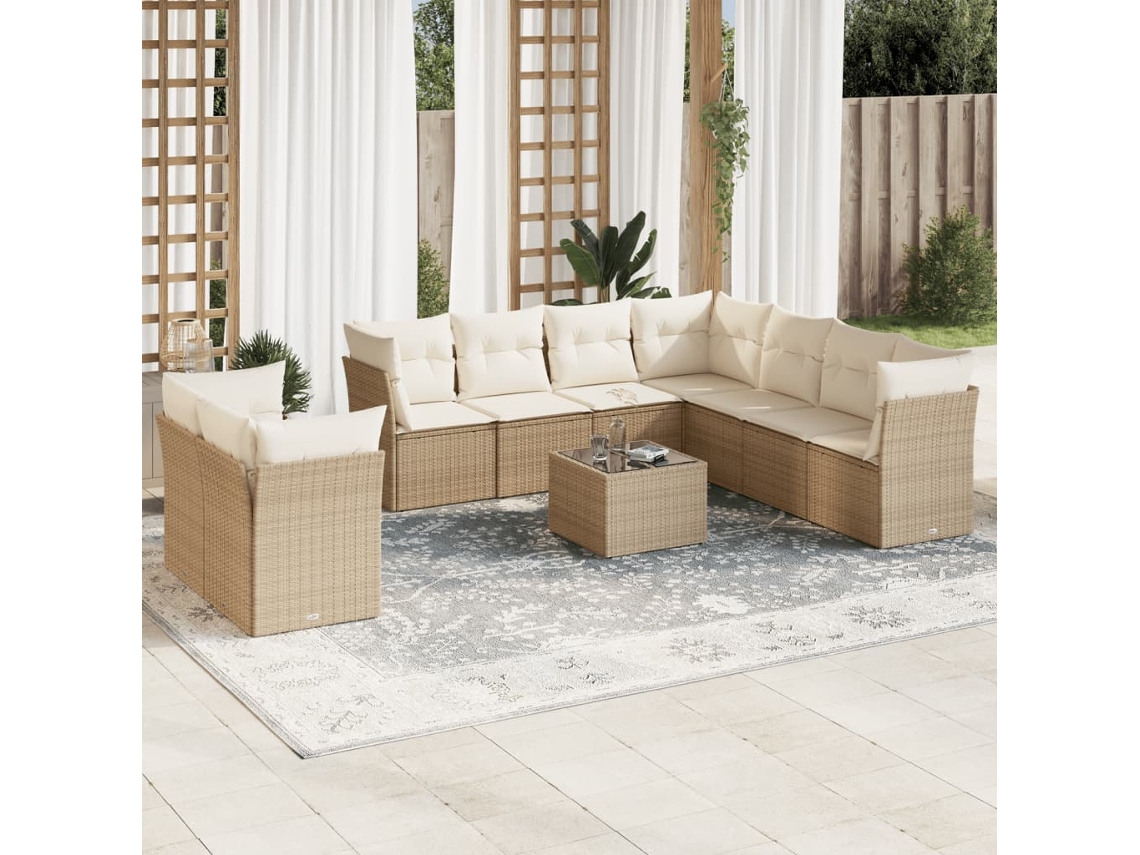 Conjunto de sofá de jardín de 10 piezas con cojines, mimbre sintético beige, Dkd Home Decor