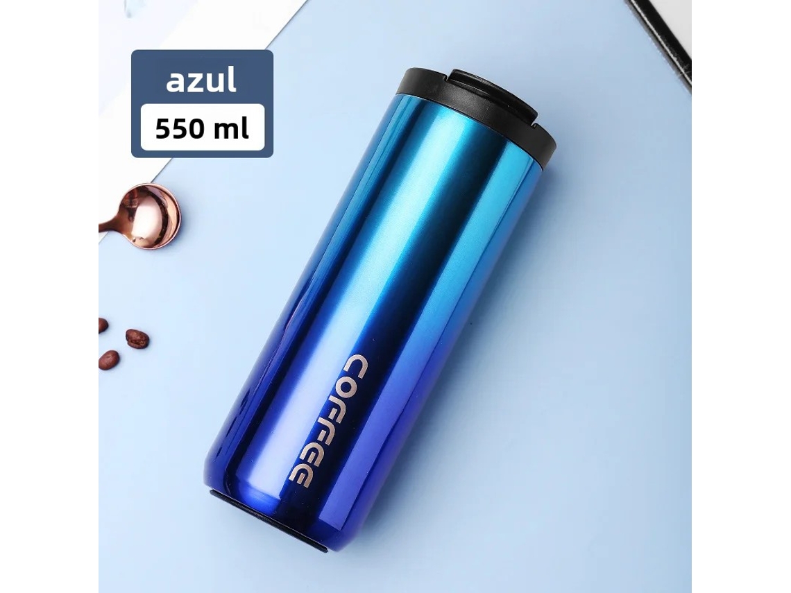 Taza térmica de acero inoxidable, botella de agua portátil, diseño a prueba de fugas Mdug (azul, 550 ml)