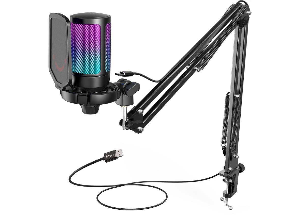 Kit de micrófono para videojuegos, botón de silencio, iluminación RGB y soporte, condensador cardioide. Mdug (negro)