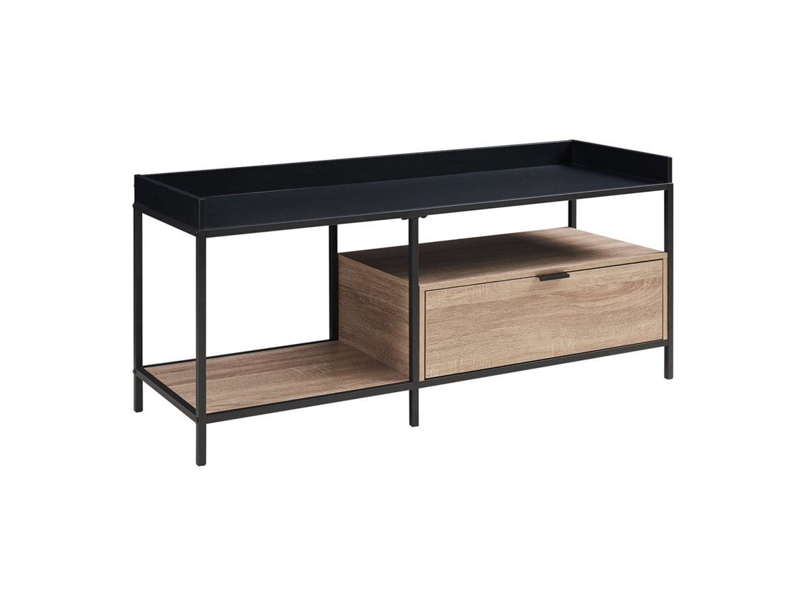 Mueble De Tv Belana Con Cajón 120x40x54cm - Negro/efecto Roble en.casa