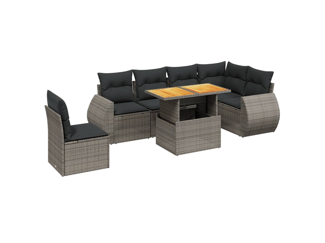 Maison Exclusive - Set De Sofás De Jardín 7 Piezas Con Cojines Ratán Pe Gris