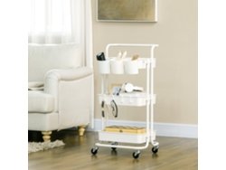 Carrito de almacenamiento de cocina con 4 ganchos, 3 cestas extraíbles y 3 cajas colgantes, 42x38x86,5 cm, blanco.