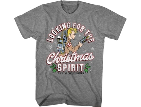 Camisetas Unisex DEEPSTONE Looking For The Christmas Spirit Real Ghostbusters Brezo de grafito (M)