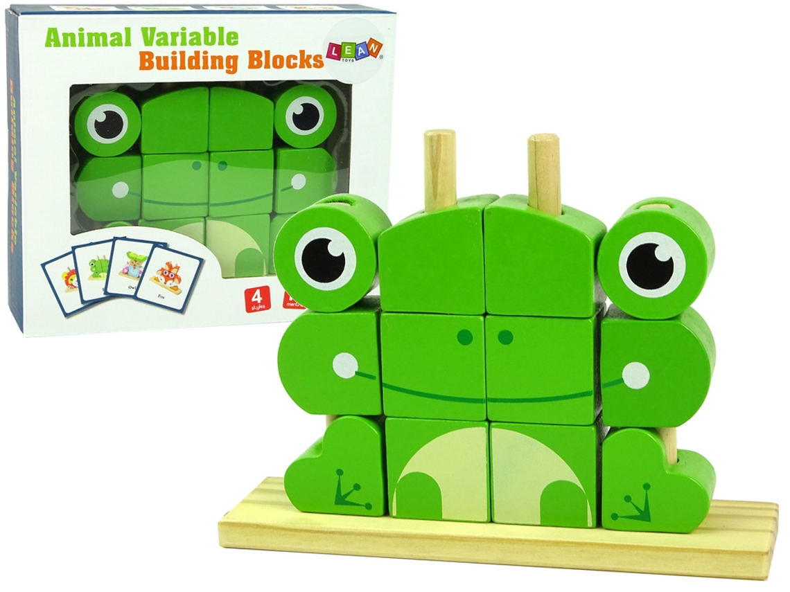 Rompecabezas creativo de rana en 3D con bloques de madera espaciales B.active