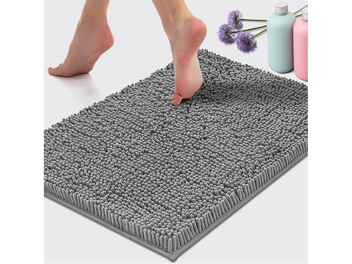 Alfombrilla De Baño De Microfibra Chenilla Supersuave Y Absorbente, 40x60 Cm, Gris Claro.