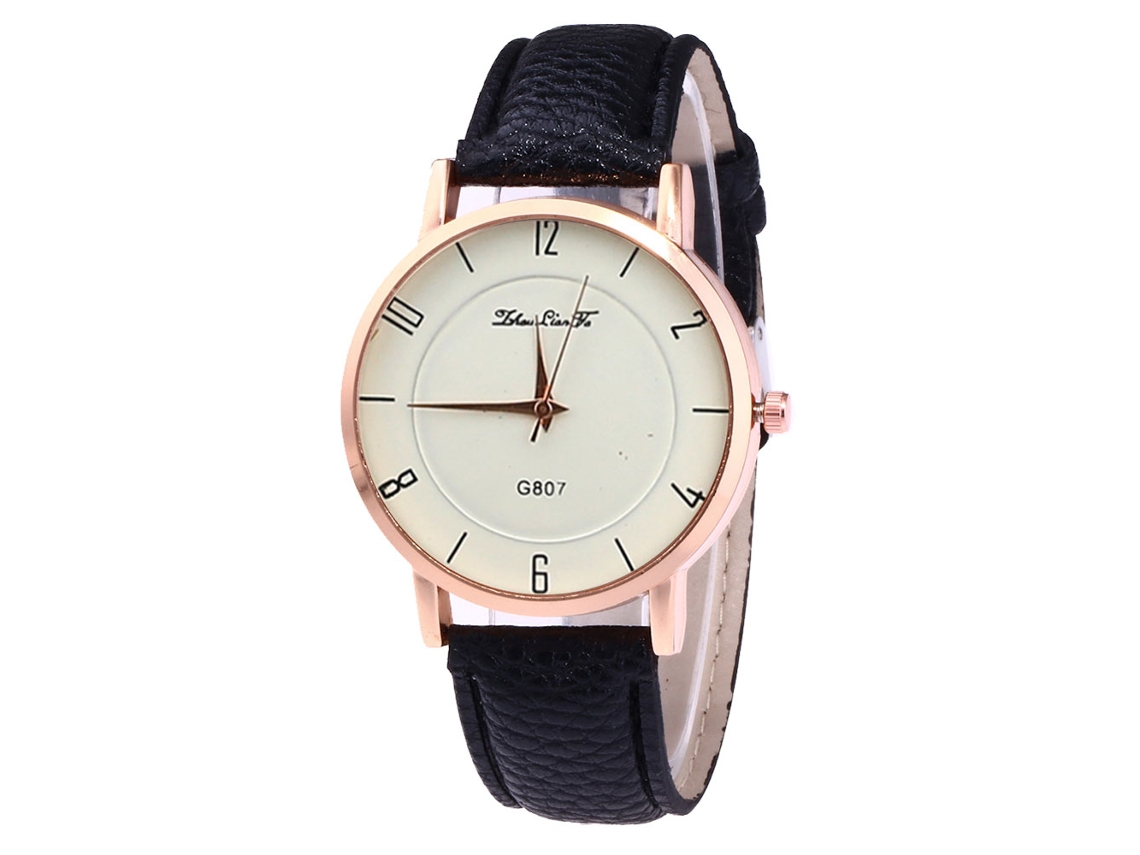 Reloj De Pulsera Para Parejas Zhoulianfa, Correa De Pu, Esfera Redonda, Movimiento De Cuarzo Moderno, Negro.
